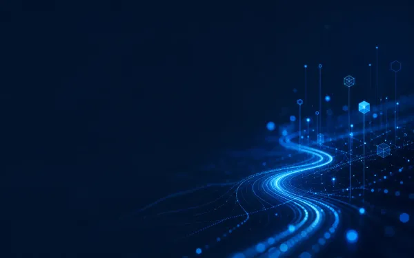 Abstract illuminated routes converging through a deep navy readiness system