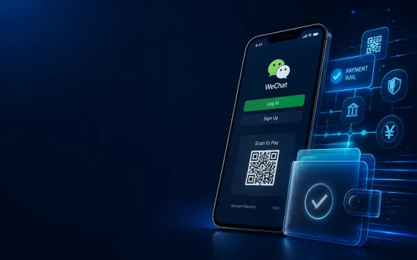 Deep navy Chinaready Insights cover with a right-weighted smartphone showing login and QR-pay UI paired with a translucent digital wallet motif; left field open for title scrim; no headline text in the image.