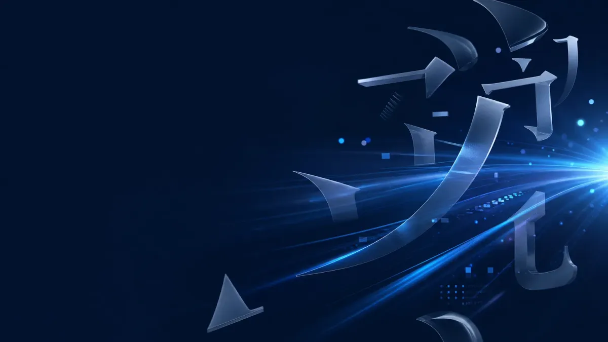 Luminous letterforms moving through a deep navy content delivery network