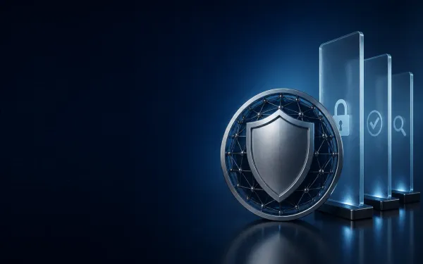 Deep navy Chinaready Insights cover with a right-weighted regulatory seal and layered gate motif for cyberspace administration; left field open for title scrim; no headline text in the image.