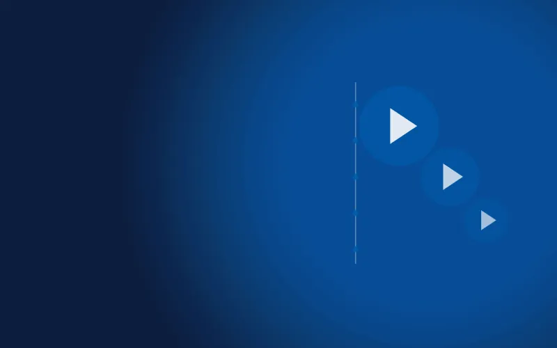 Deep navy Chinaready Insights cover with a right-weighted stack of play-button discs and a thin playlist rail motif; left field open for title scrim; no headline text in the image.