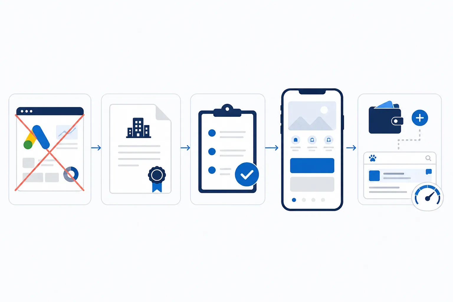 Baidu paid search path — Google Ads ruled out for Mainland China, Chinese entity or partner rails, account and industry qualifications, China-ready landings, then prepaid keyword spend.